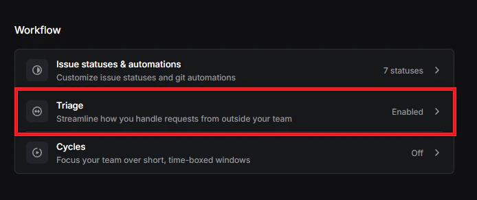 Workflow Triage settings in Linear
