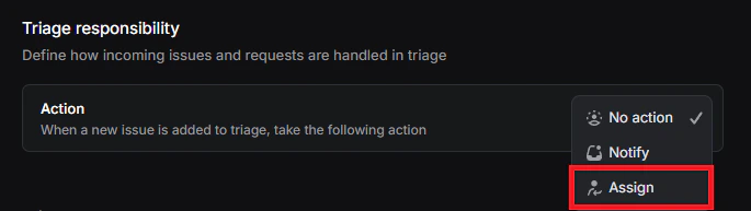 Triage responsibility assignment settings