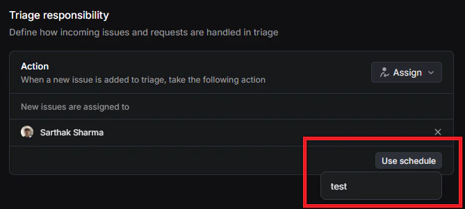 Rootly schedule selected for triage responsibility