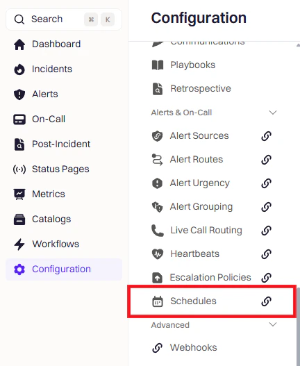 Rootly Schedules page