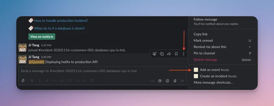 Adding an event using Slack