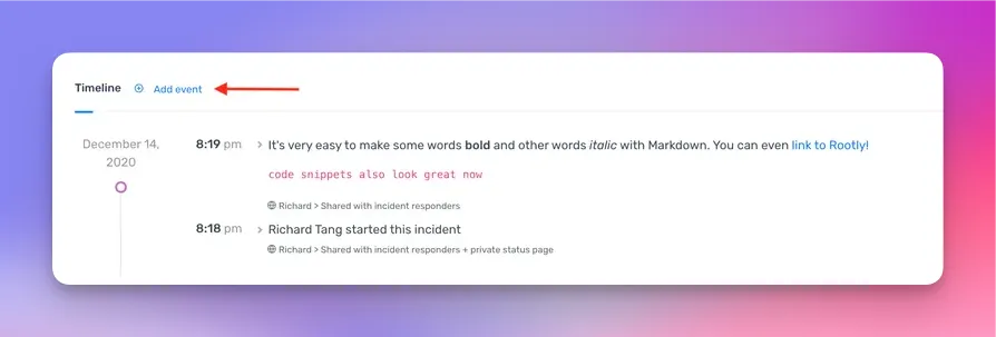 Adding an event to a timeline