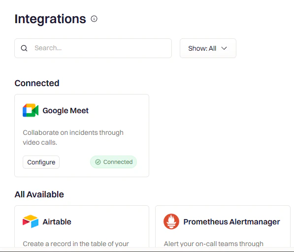 Google Meet integration connected successfully