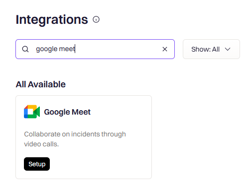 Google Meet in the integrations catalog