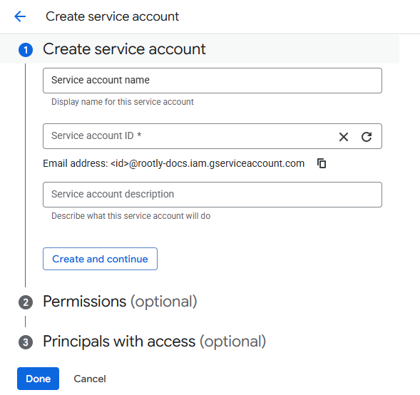 Service account details page