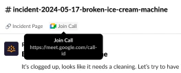 Toggle for bookmarking Google Meet call in Slack