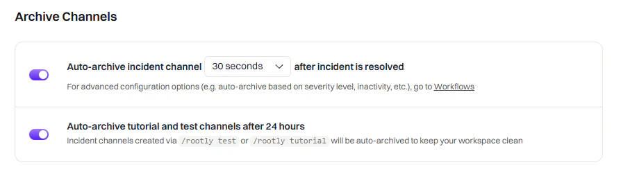 Channel archiving settings