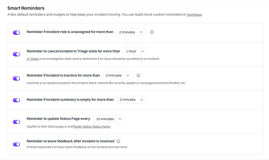 Smart reminder settings