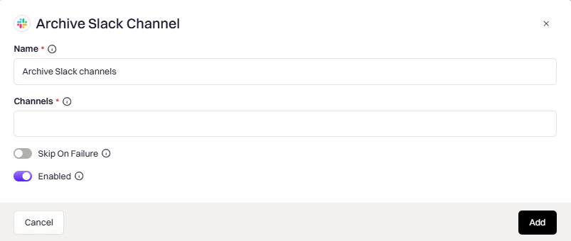 Archive Slack Channel action