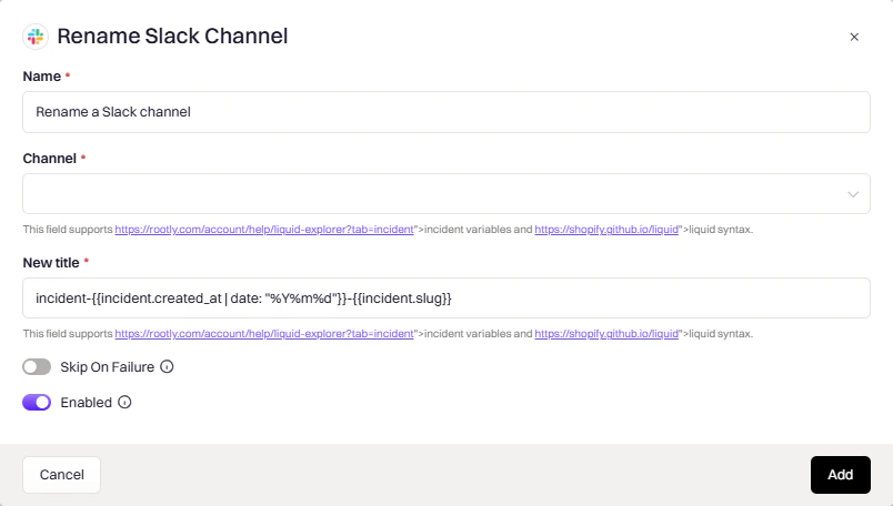 Rename Slack Channel action