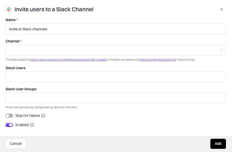 Invite to Slack Channel action