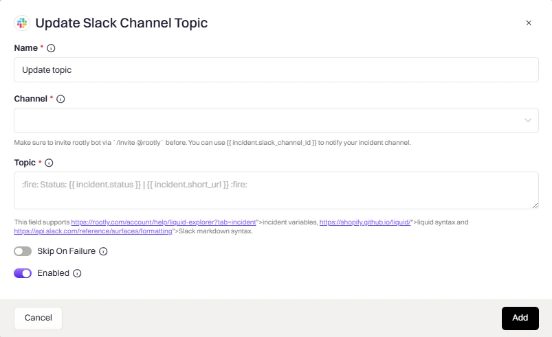 Update Slack Channel Topic action
