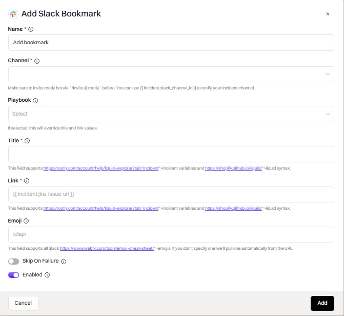 Add Slack Bookmark action