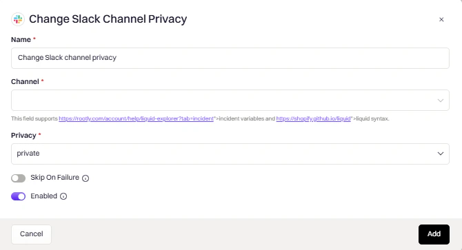 Change Slack Channel Privacy action