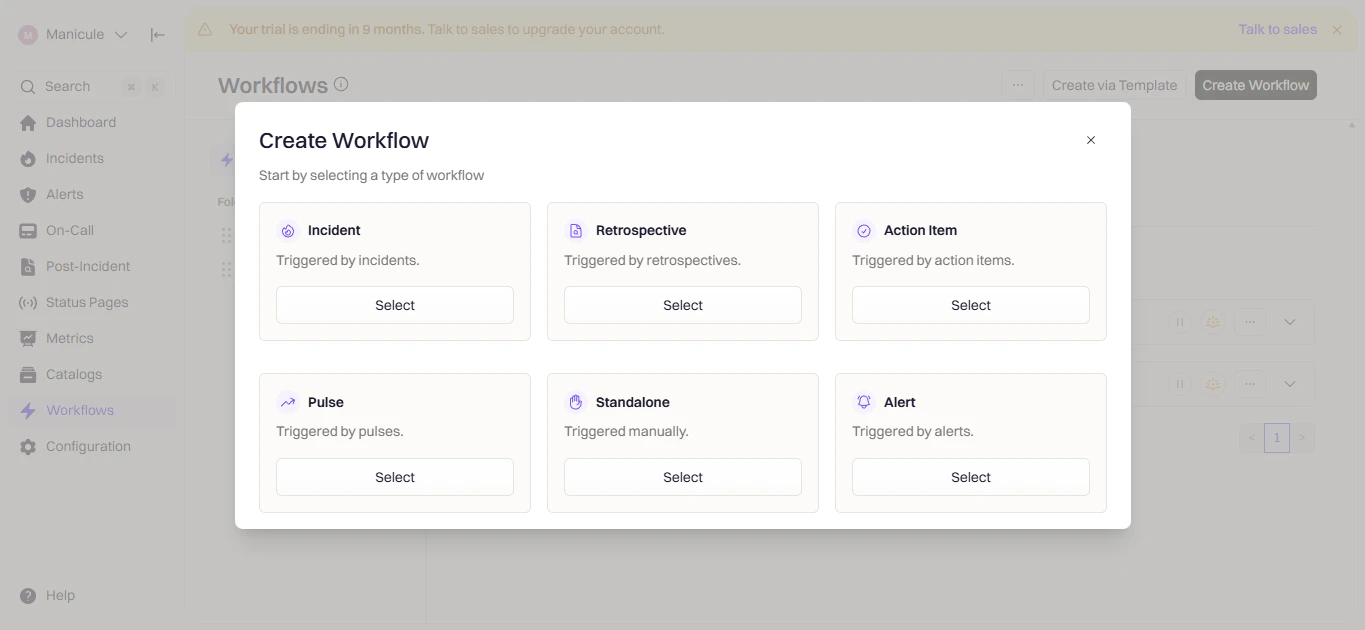 Create workflow button