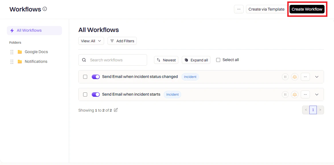 Workflow type selection
