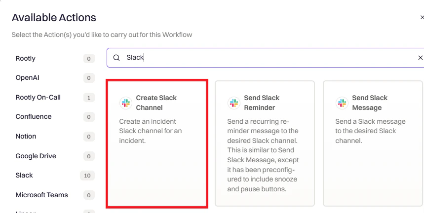 Search Slack actions