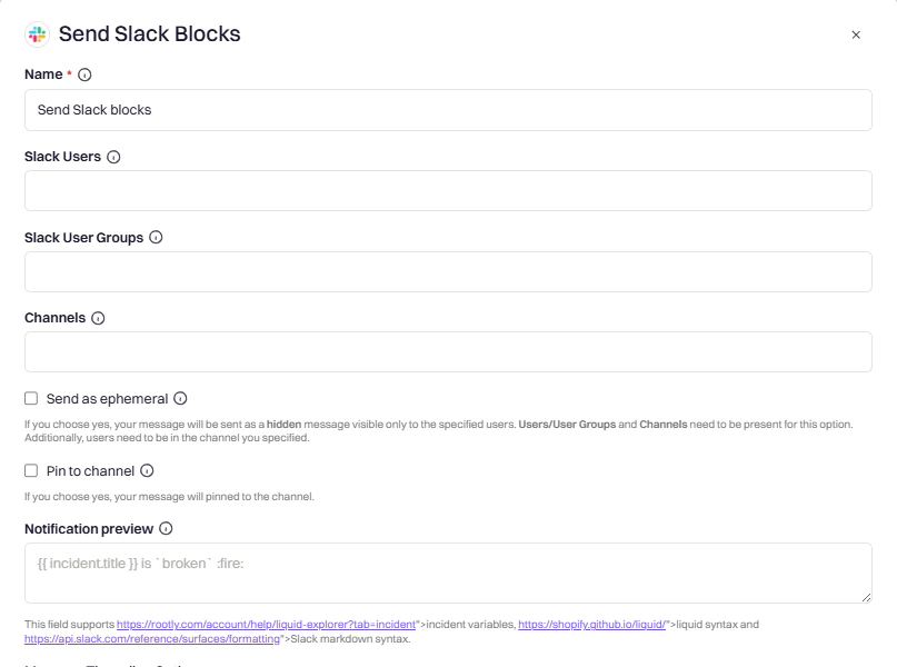 Send Slack Blocks action