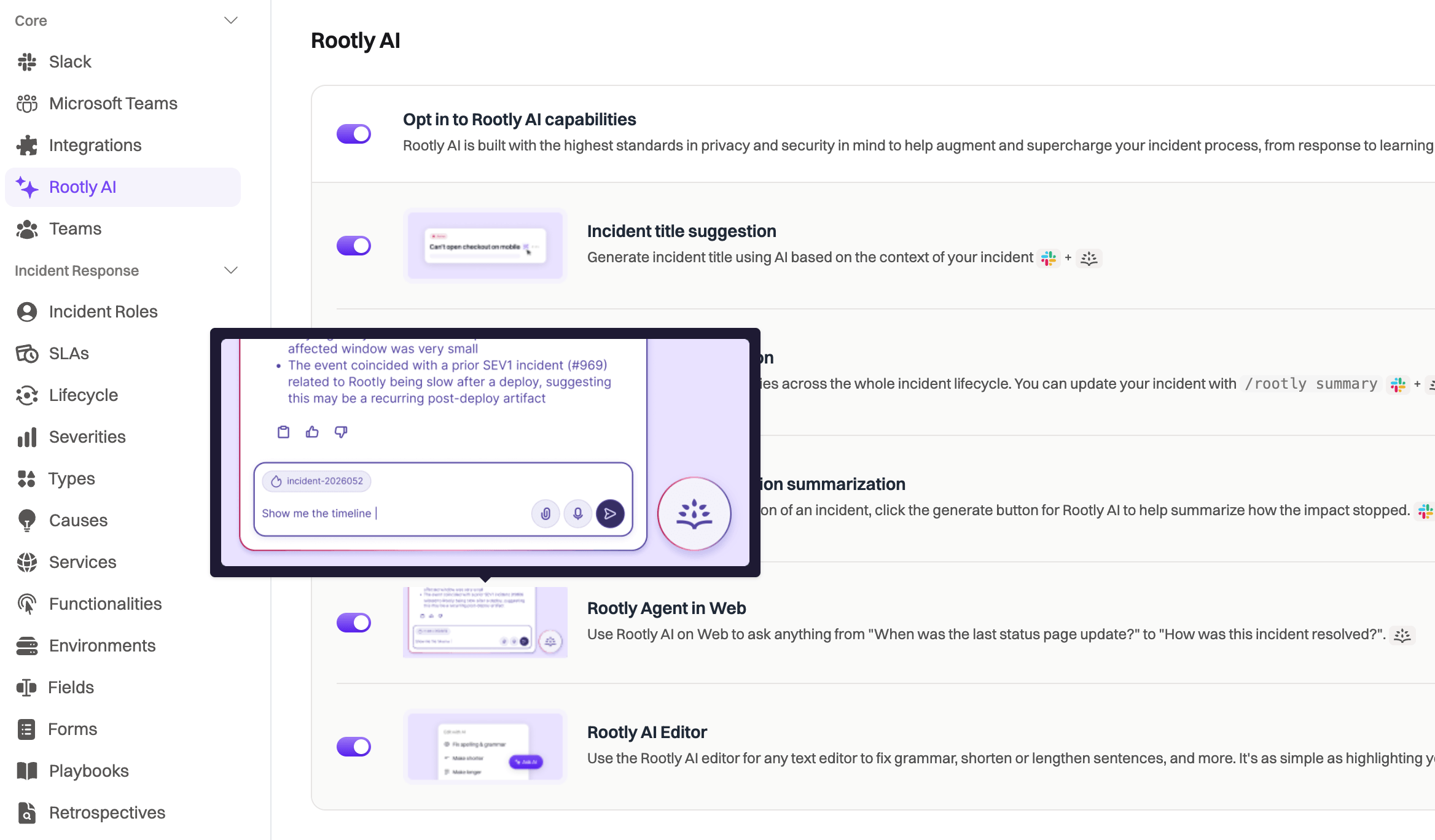 Rootly Agent configuration settings