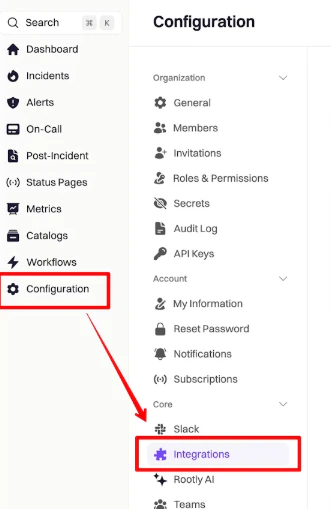 Rootly integrations page with Microsoft Teams search