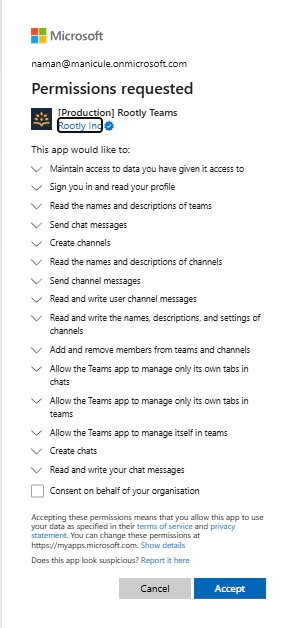 Microsoft Teams permission approval screen