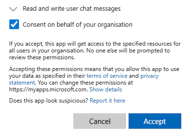 Microsoft Teams consent confirmation