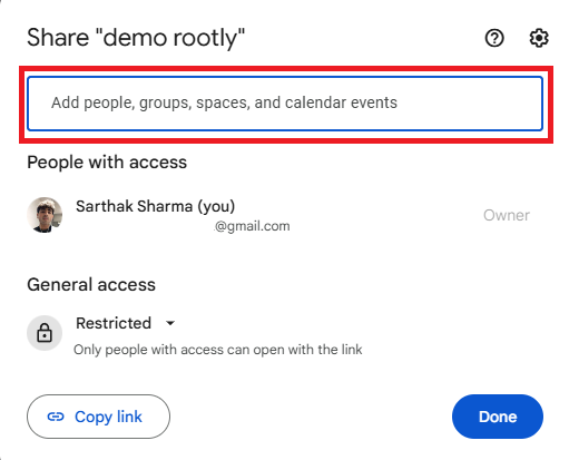 Add service account email to share dialog