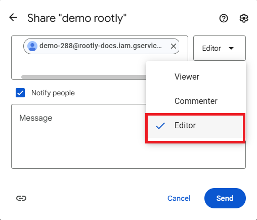 Set Editor permission for service account