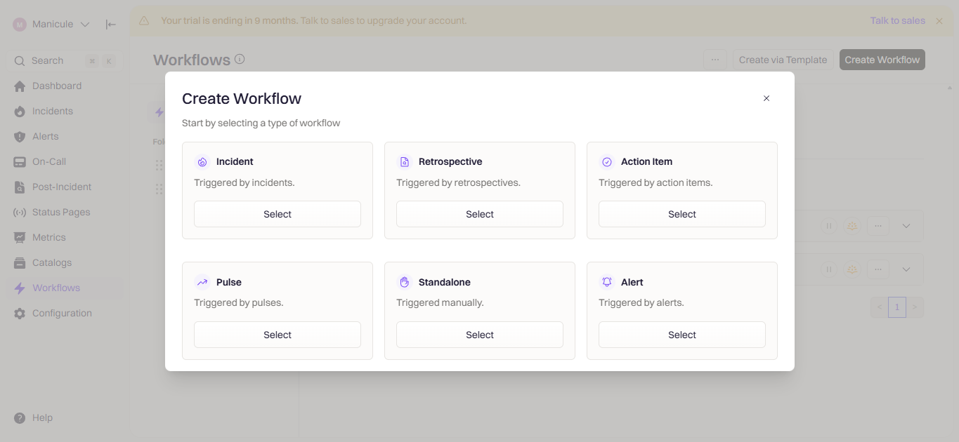 Workflow trigger type selection