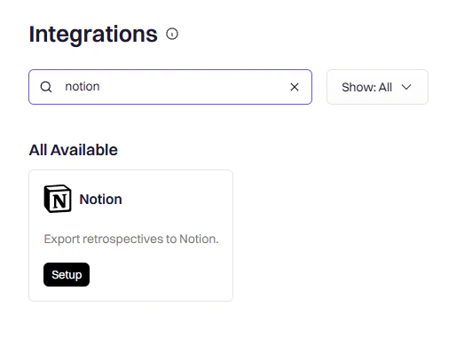 Notion integration setup button