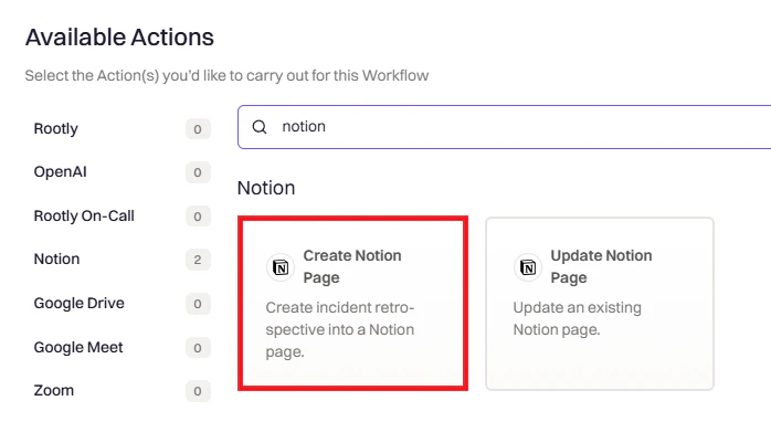Create Notion Page action