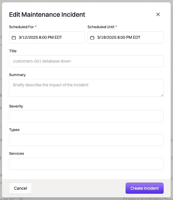 Maintenance incident web form.