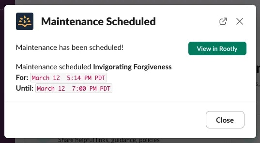 New maintenance incident notification in Slack.