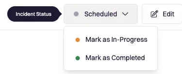 Incident status button in the Rootly web app.