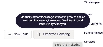 Export to ticketing button This button can be found under the tasks tab in an incident