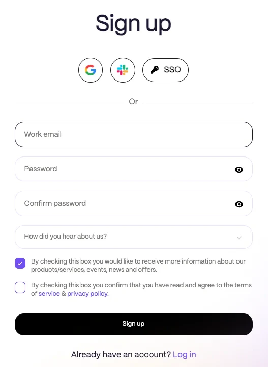 Rootly sign up Rootly sign up options
