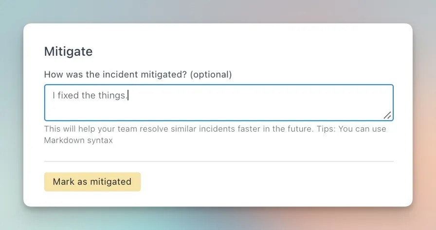 Marking as mitigated dialog