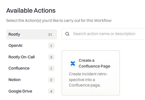 Create Confluence Page action selected