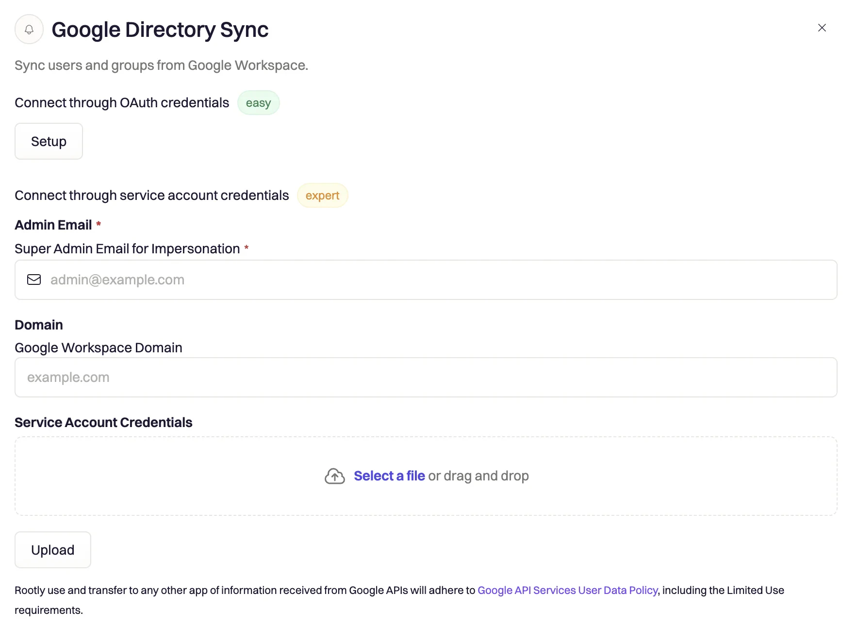 Google Directory Sync setup dialog