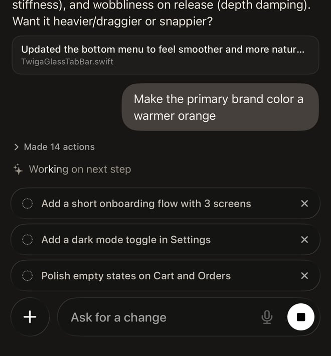 Chat with three queued follow-up messages above the composer while the agent is streaming