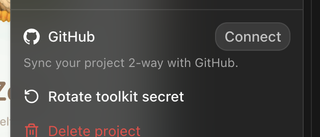 The GitHub two-way sync option in the project menu