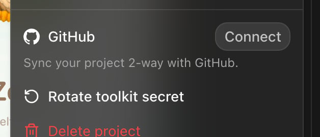 The GitHub two-way sync option in the project menu