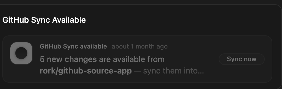 The GitHub Sync notification: new changes are available, Sync now