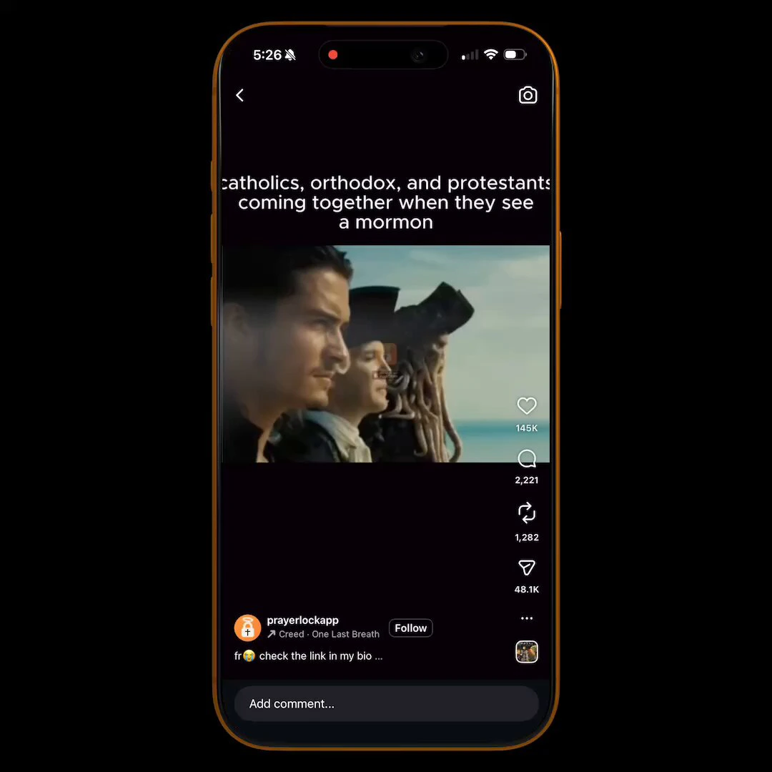 Meme video example used to promote an app (@prayerlockapp)