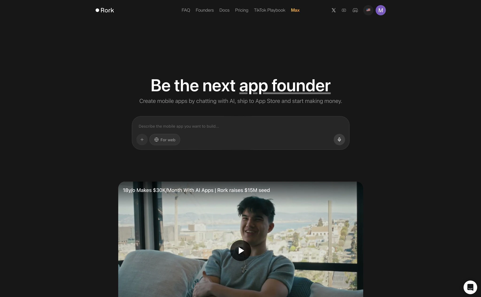 Rork promo — Be the next app founder. Create mobile apps by chatting with AI, ship to the App Store and start making money.
