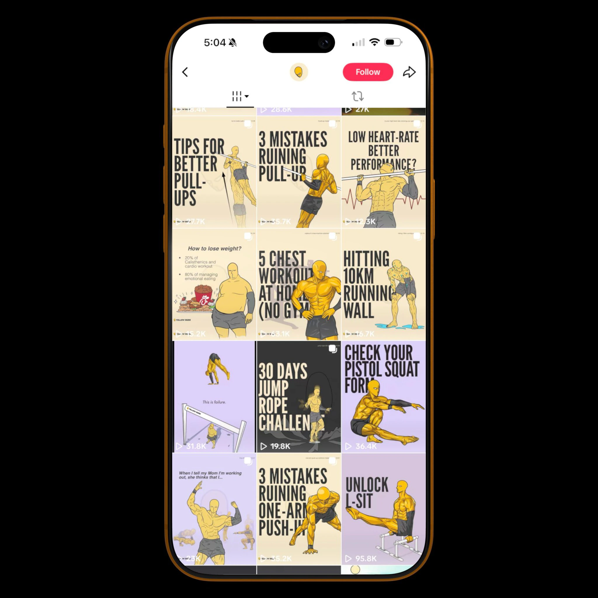 Fitness slideshow account example with consistent branded posts