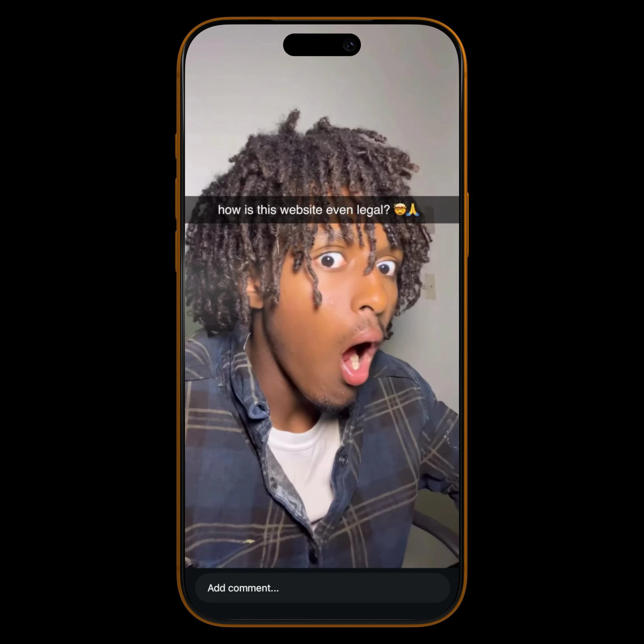 UGC reaction + demo example — a shocked reaction stitched over an app demo
