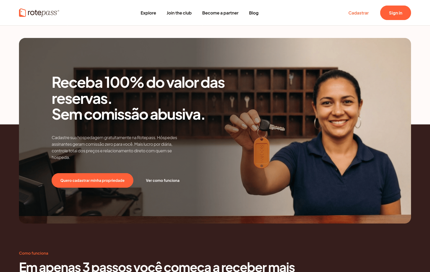 Tela de criação de conta de anfitrião no computador