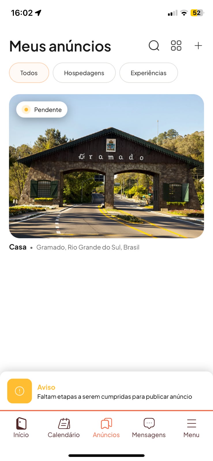 Aviso de etapas pendentes no app