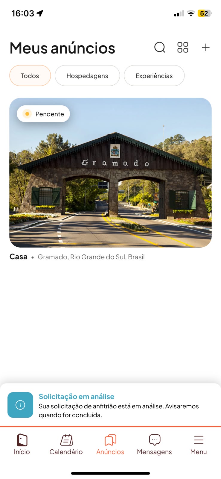 Confirmação de anfitrião aprovado no app